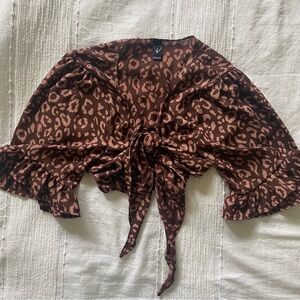 Leopard Front Tie Cropped Blouse Top (XS) - Windsor - Date-Night Gold!